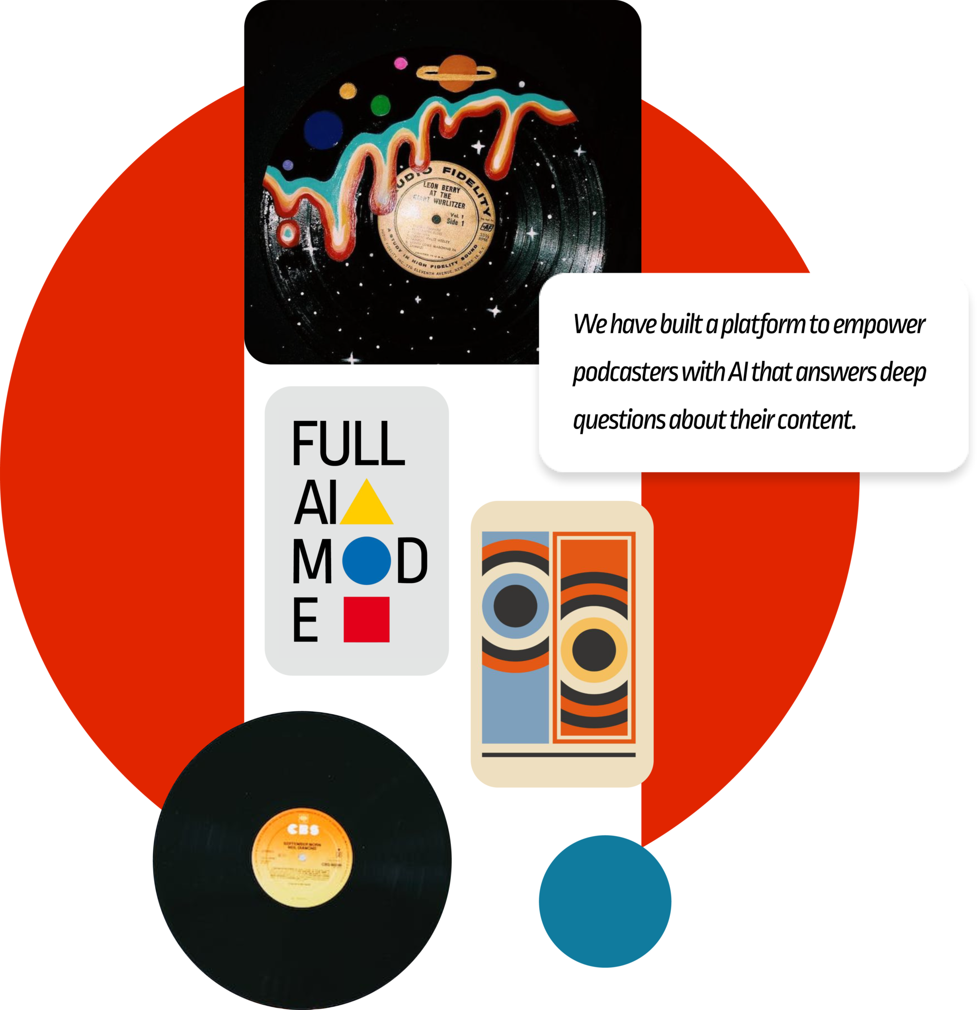 Stylized Podspun artwork of a podcast host beside a vinyl record