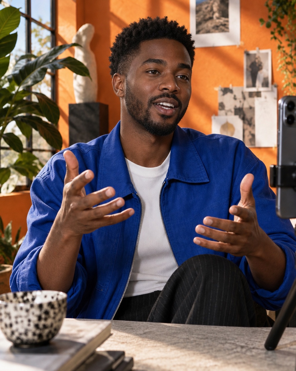 An influencer filming a video in his studio