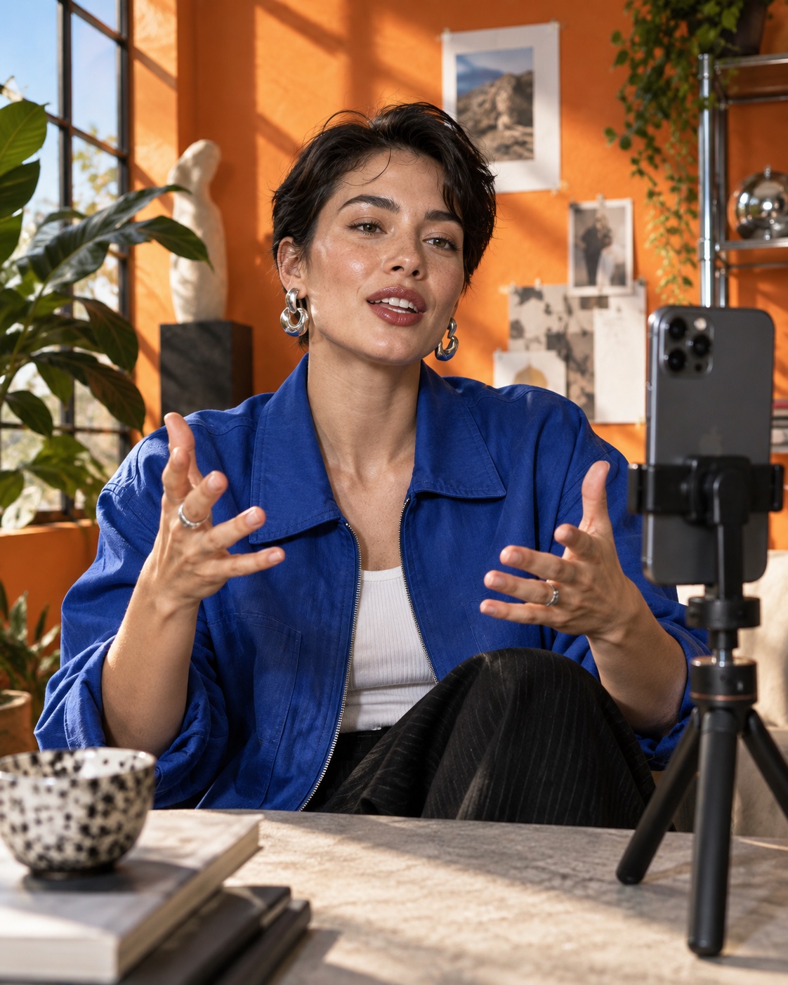 An influencer filming a video in her studio
