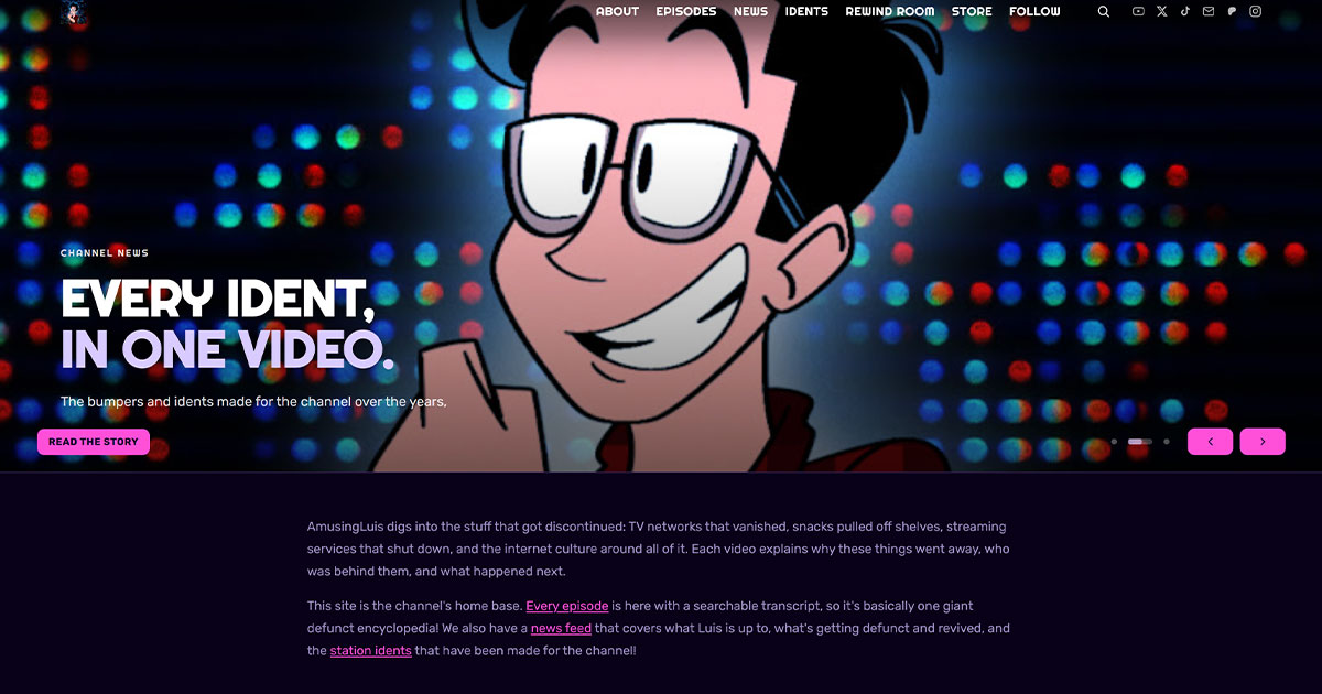 The amusingluis.com homepage, a website built and maintained by Podspun